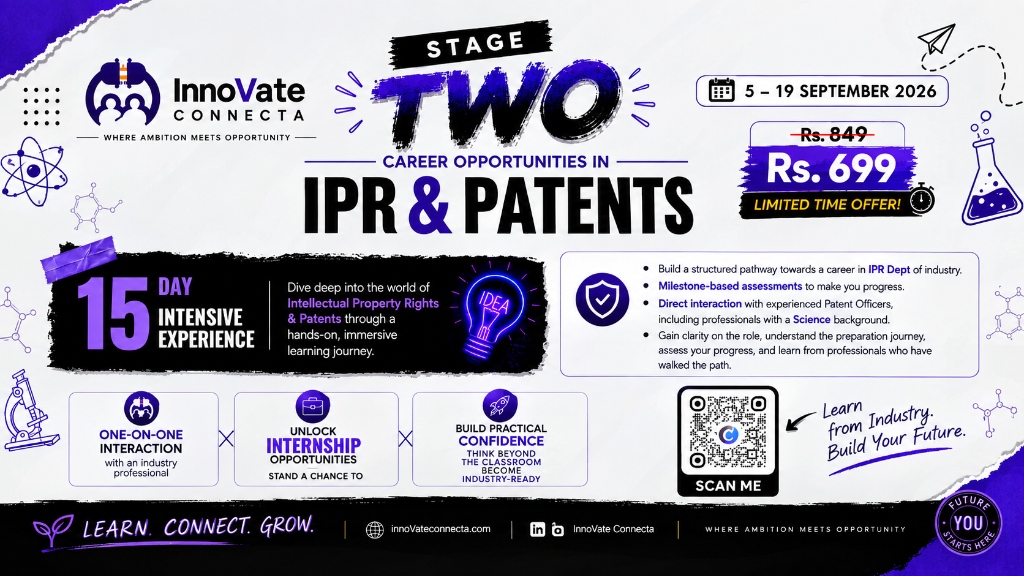 IPR & Patents Career Opportunities Poster - InnoVate Connecta